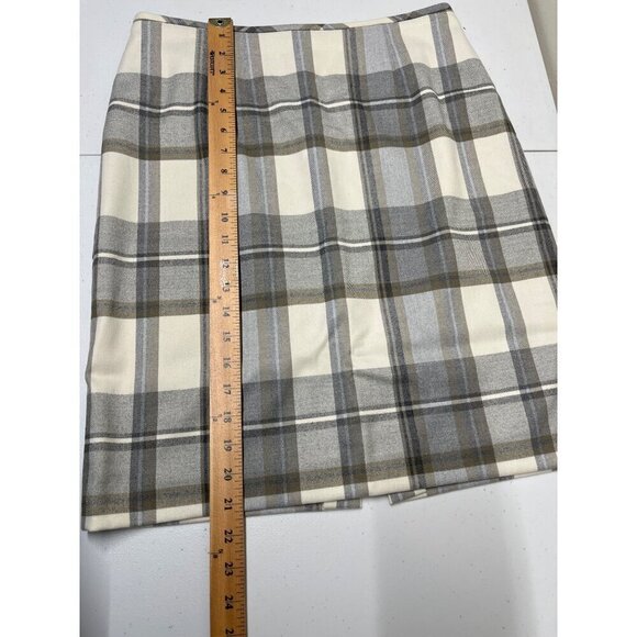 Katherine Kelly Plaid Pencil Skirt Womens Size 8 Gray Cream Lined Zip Back - Picture 3 of 11